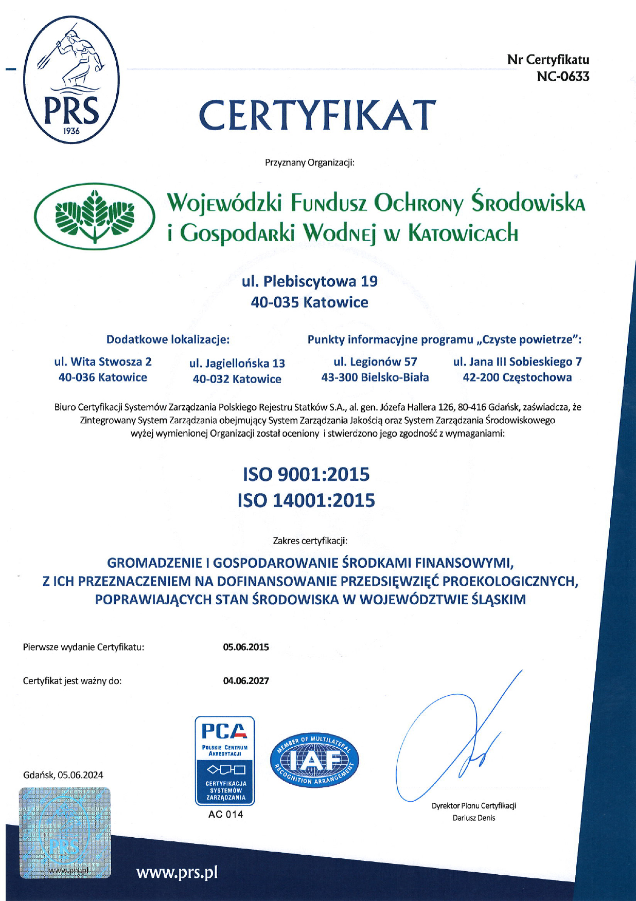 Certyfikat ISO 2021 rok